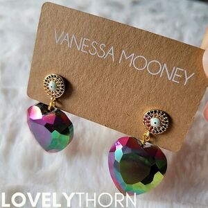 VANESSA MOONEY // ltd ed rainbow crystal stud iridescent heart drop earrings